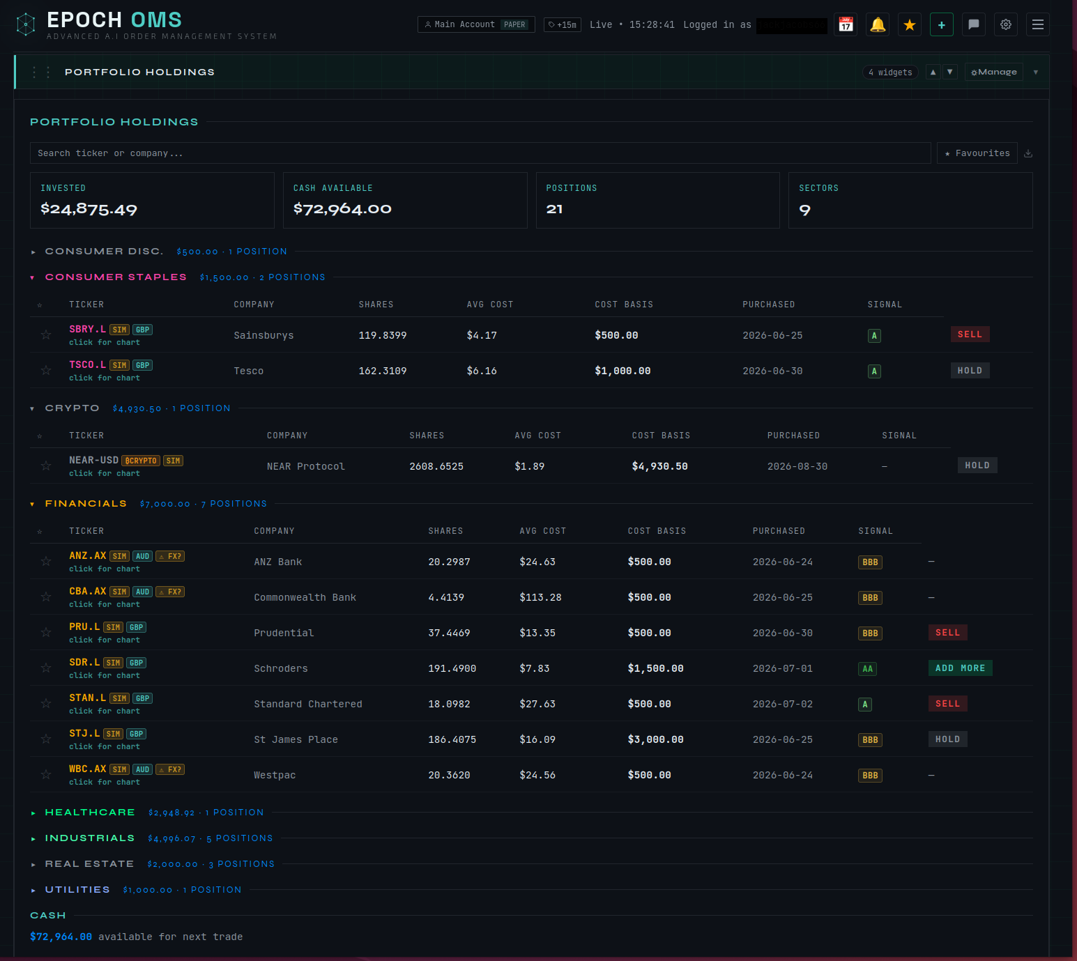 Epoch OMS portfolio holdings view